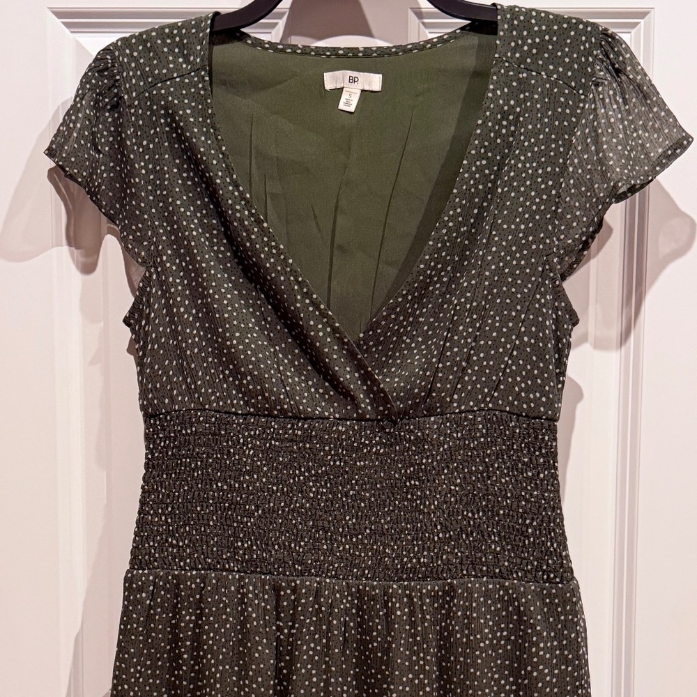 BP. Olive Green Smocked Waist Mini Dress – Size S